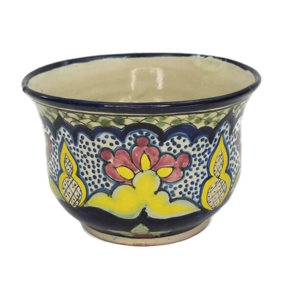 Vintage Mexican Pottery Cachepot Talavera San Pablo Del Monte Tlaxcala Mexico - Picture 1 of 9